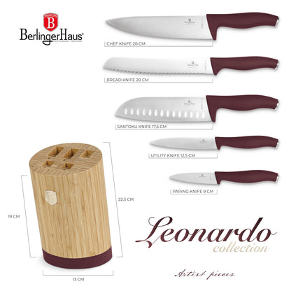 Berlinger Haus BH 2754 Leonardo – 6-delt knivsæt med bambusblok