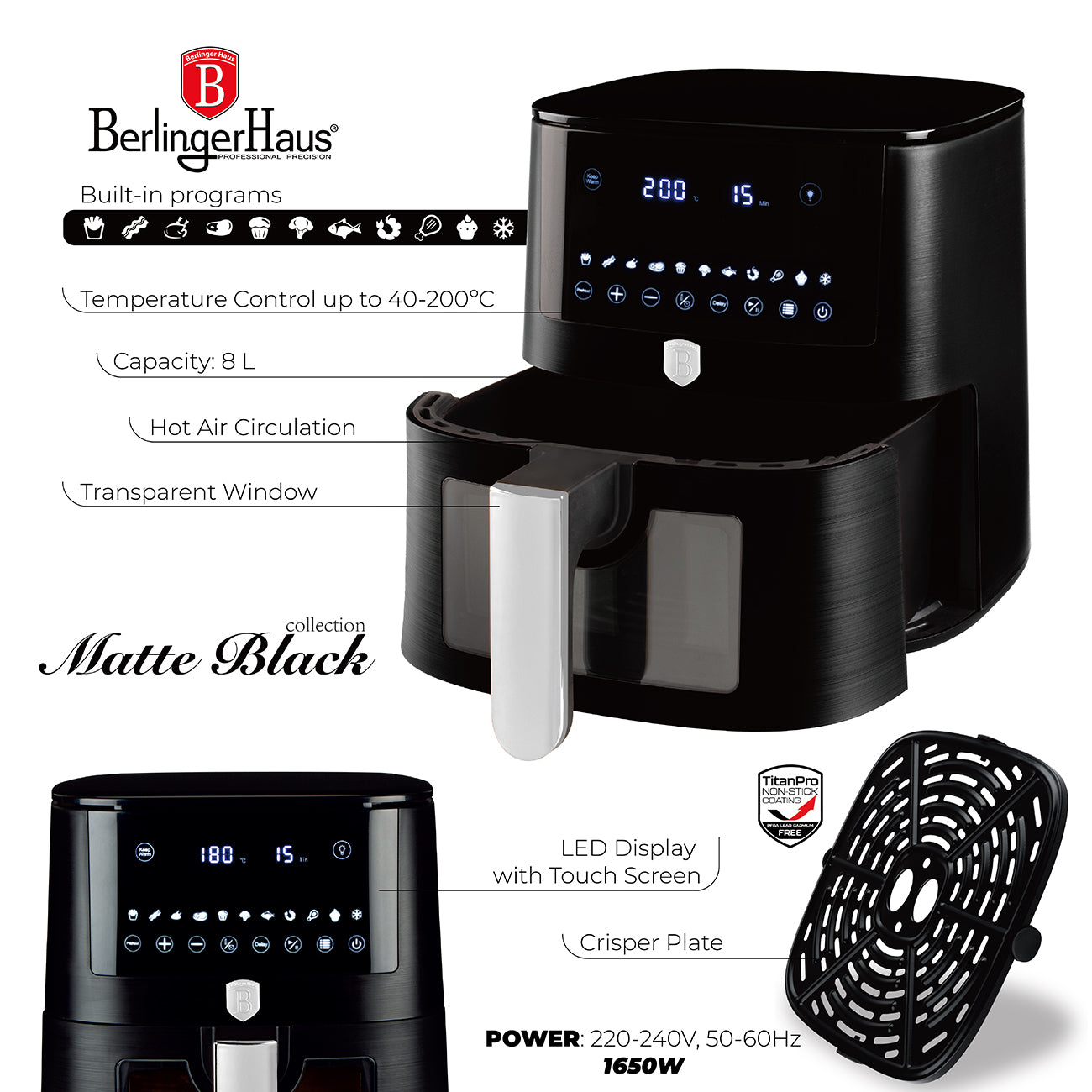 Digital Air Fryer XXXL – 8 liter sort